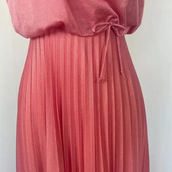 Vintage Formal Dress Size Small Pink Accordion Pleated Maxi Prom Bridesmaid 80s - Picture 3 of 16